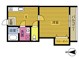 オーシャンヒルI 1DKの間取図画像