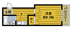 関ビル 1Kの間取図画像