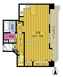 クールベ5番街 ワンルームの間取図画像