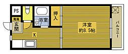 大在コーポ 1Kの間取図画像
