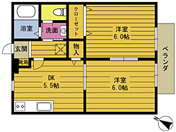 ソレジオ花江川 2DKの間取図画像