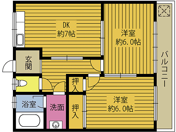 コーポ野地 201｜大分県大分市日岡２丁目(賃貸アパート2DK・2階・44.81㎡)の写真 その2