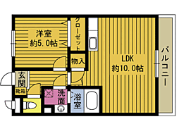 サンライズハイツ豊町 2階1LDKの間取り
