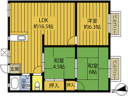 パナハイツ田尻 3LDKの間取図画像