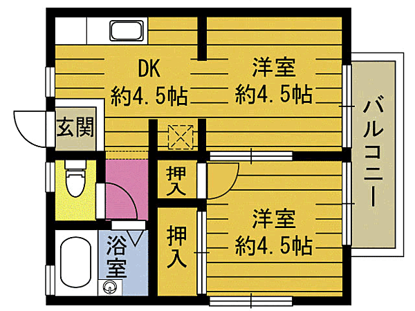 サンハイツシーガル 201｜大分県大分市畑中１丁目(賃貸アパート2K・2階・29.75㎡)の写真 その2