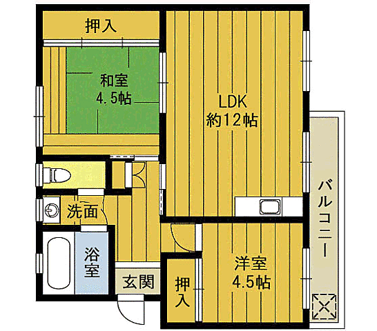 コートバイカル 404｜大分県大分市大字荏隈深河内(賃貸マンション2LDK・4階・55.44㎡)の写真 その2