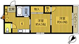 高砂ハイツ5 2Kの間取図画像