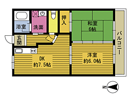 グリーンビル畑中 2DKの間取図画像