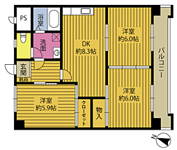 なんえいビル 3DKの間取図画像