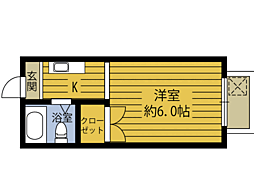 グリーンノア2 1Kの間取図画像