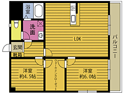 モアグランテ南大分 2LDKの間取図画像