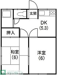 仲居ハイツ 2DKの間取図画像