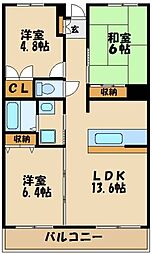 フラット大観 3LDKの間取図画像