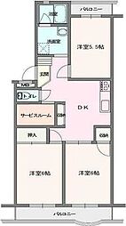 ニフティ34 3DKの間取図画像