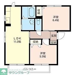 ソレイユ浜田壱番館 2LDKの間取図画像