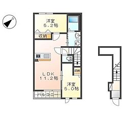 小田急小田原線 東海大学前駅 徒歩26分の賃貸アパート 2階2LDKの間取り