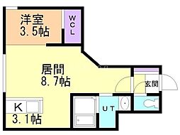 エアフォルク行啓通 2階1LDKの間取り