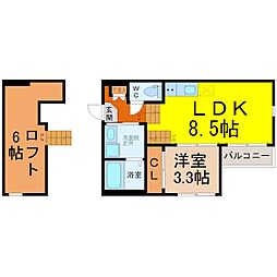 名鉄瀬戸線 瓢箪山駅 徒歩4分の賃貸アパート 2階1LDKの間取り