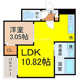 名古屋市東区大幸3丁目アパート 1LDKの間取図画像