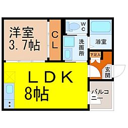 KKテラス金山 1LDKの間取図画像