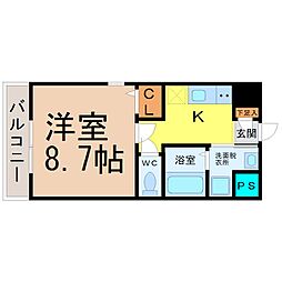 丹下キアーロ 1Kの間取図画像