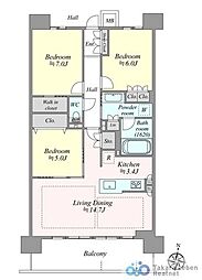 レーベン小鶴新田THE ONE 3LDKの間取り