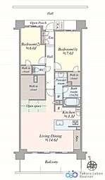 レーベン仙台ザブライタス 2LDKの間取図画像