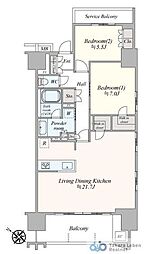 レーベン金沢MIDWESTTOWER 2LDKの間取図画像