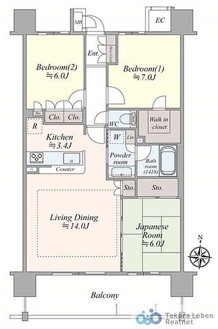 全居室6帖以上の3LDK住戸。8階のため陽当たり・眺望良好です!