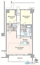 レーベン横浜山手ONEWARDCOURT 2LDKの間取図画像