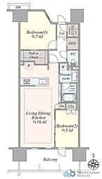 レーベン水戸ONE STATE TOWER 19階 2LDKの間取図画像