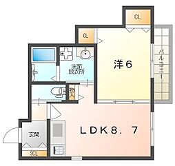 レユシール金田I 2階1LDKの間取り