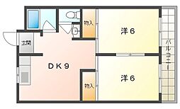 サンコーポ八雲 2DKの間取図画像