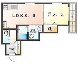 レユシール金田I 3階1LDKの間取り