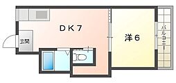 ハッピーヒルズ梶町 1DKの間取図画像