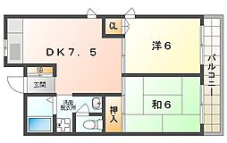 フリーディオ大和田 2DKの間取図画像