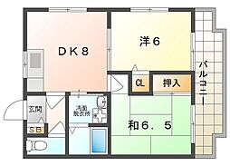 グリーンゲーブルズ 2DKの間取図画像
