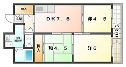グロリーハイツ常盤 3DKの間取図画像