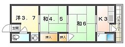 東野マンション3棟 3Kの間取図画像