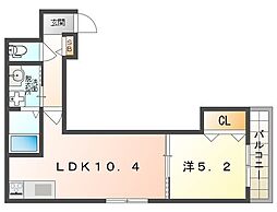クリエオーレ元町 1LDKの間取図画像