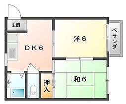 コスモハイツ南 2DKの間取図画像
