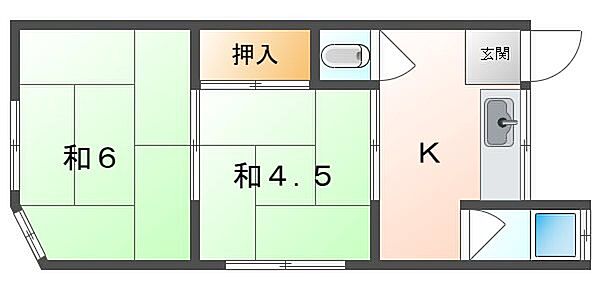 山田マンション ｜大阪府寝屋川市萱島本町(賃貸マンション2K・2階・28.00㎡)の写真 その2