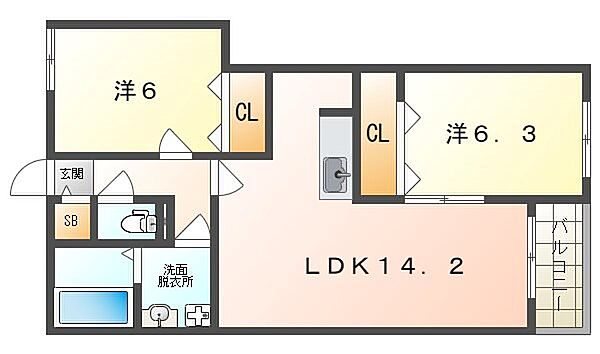 メゾン　アンソレイエ ｜大阪府寝屋川市仁和寺本町４丁目(賃貸アパート2LDK・3階・60.28㎡)の写真 その2