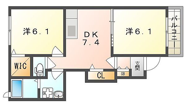 カーサ　フェリーチェII ｜大阪府寝屋川市池田２丁目(賃貸アパート2DK・1階・44.70㎡)の写真 その2