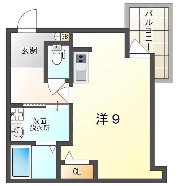 キャルムコート忍ヶ丘 ｜大阪府四條畷市岡山２丁目(賃貸アパート1R・2階・26.27㎡)の写真 その2