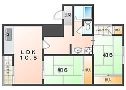 シャルル香里園 2LDKの間取図画像