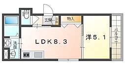 クリエオーレ岡山 1LDKの間取図画像