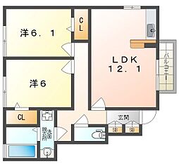 プリマベーラ 2LDKの間取図画像