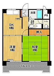 カーサ名郷田 2DKの間取図画像