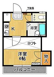 フローラA棟 1Kの間取図画像